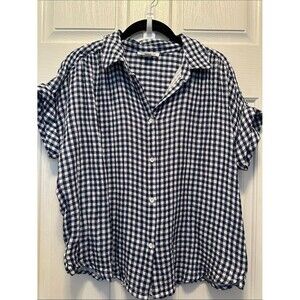 beachlunchlounge Navy & White Gingham Short-Sleeve Button-Down Size Small